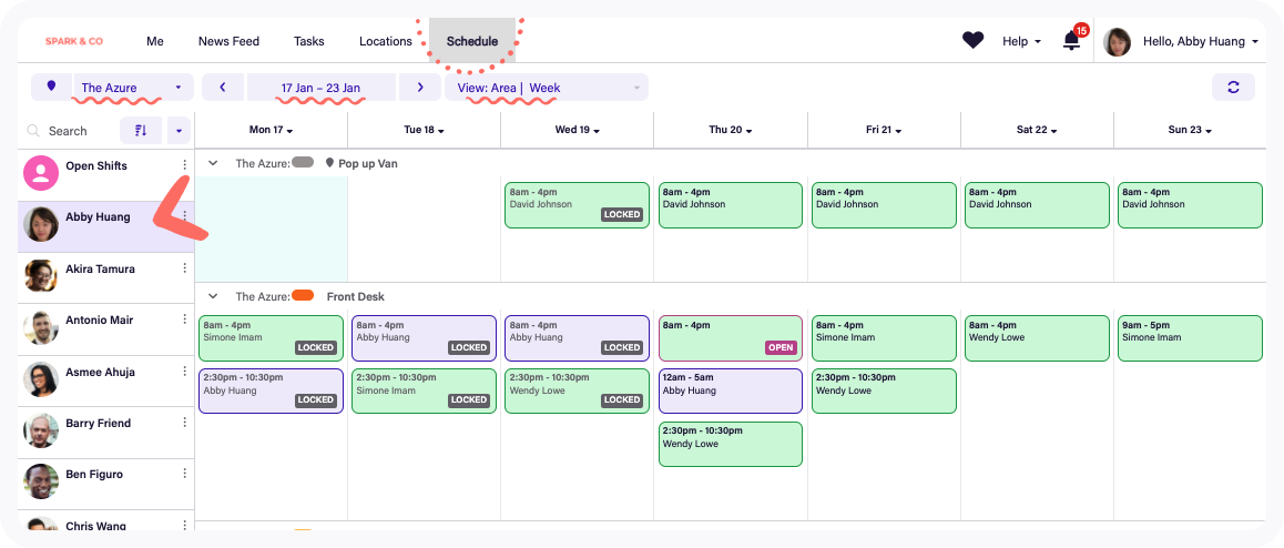 Deputy employee scheduling interface