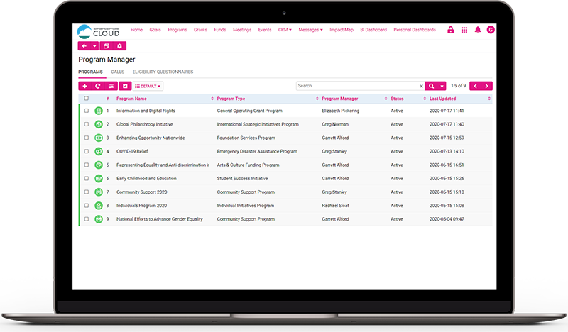 SmartSimple Cloud grant management Program Manager interface